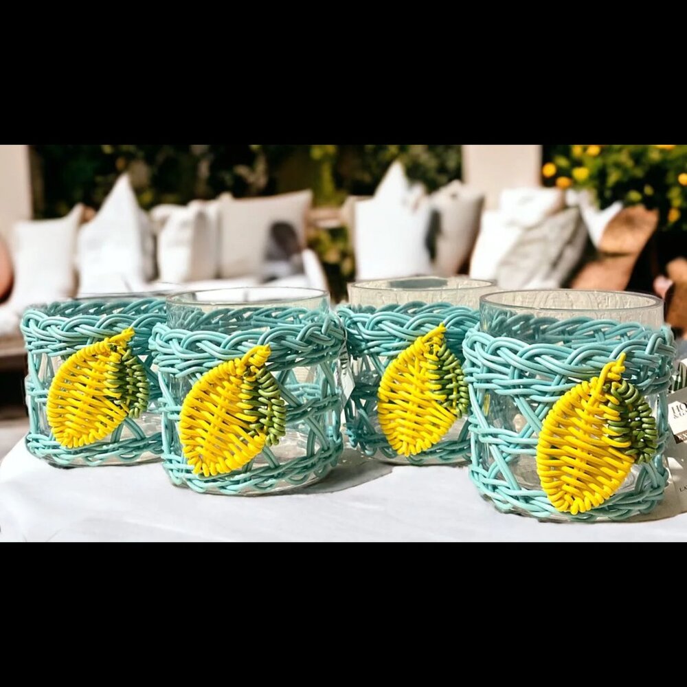 4 House & Garden Outdoor 4" Drinking Cups Plastic and Wicker Lemons Set
